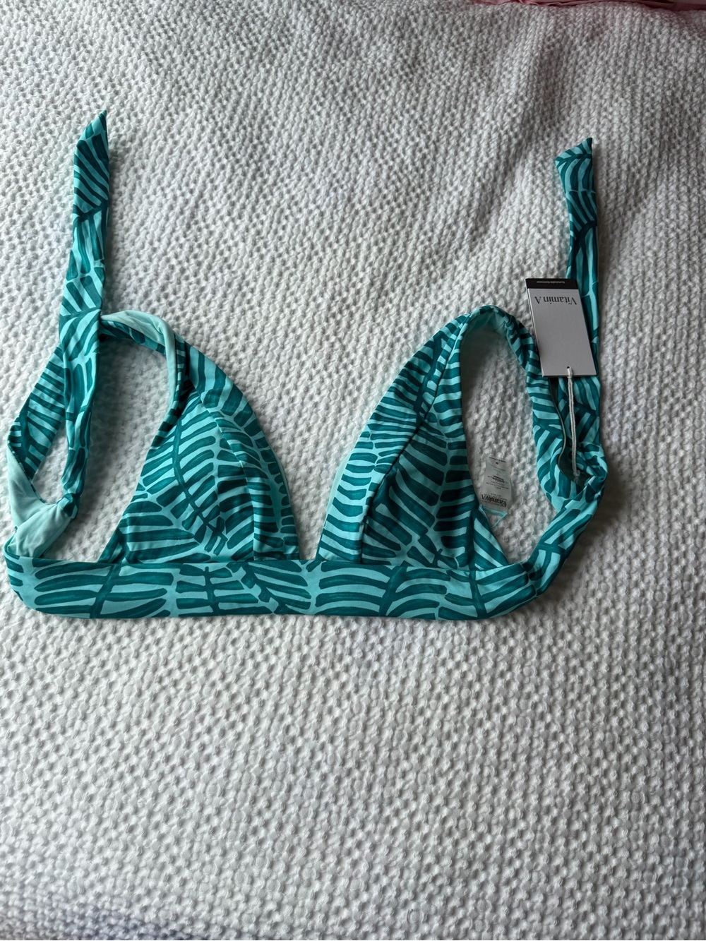 Vitamin A Turquoise Palm-Print Bikini Top